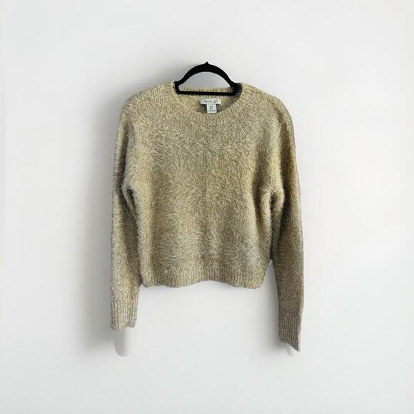 Rachel Zoe New Women’s Small Gold Sweater 160656 Fuzzy Metallic Ivory Cream - Picture 1 of 9